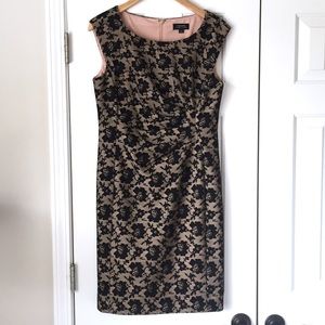 Tahari faux lace gathered sheath dress sleeveless
